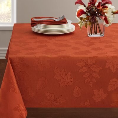 Benson Mills Harvest Legacy Damask Tablecloth for Fall and Harvest (Rust, 60" x 120" Rectangular)